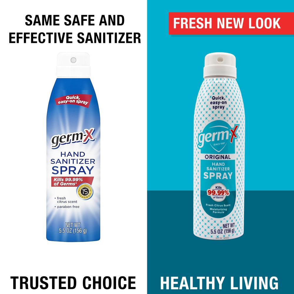 Moisturizing Germ-X formula on a spray bottle emphasizing non-drying feel