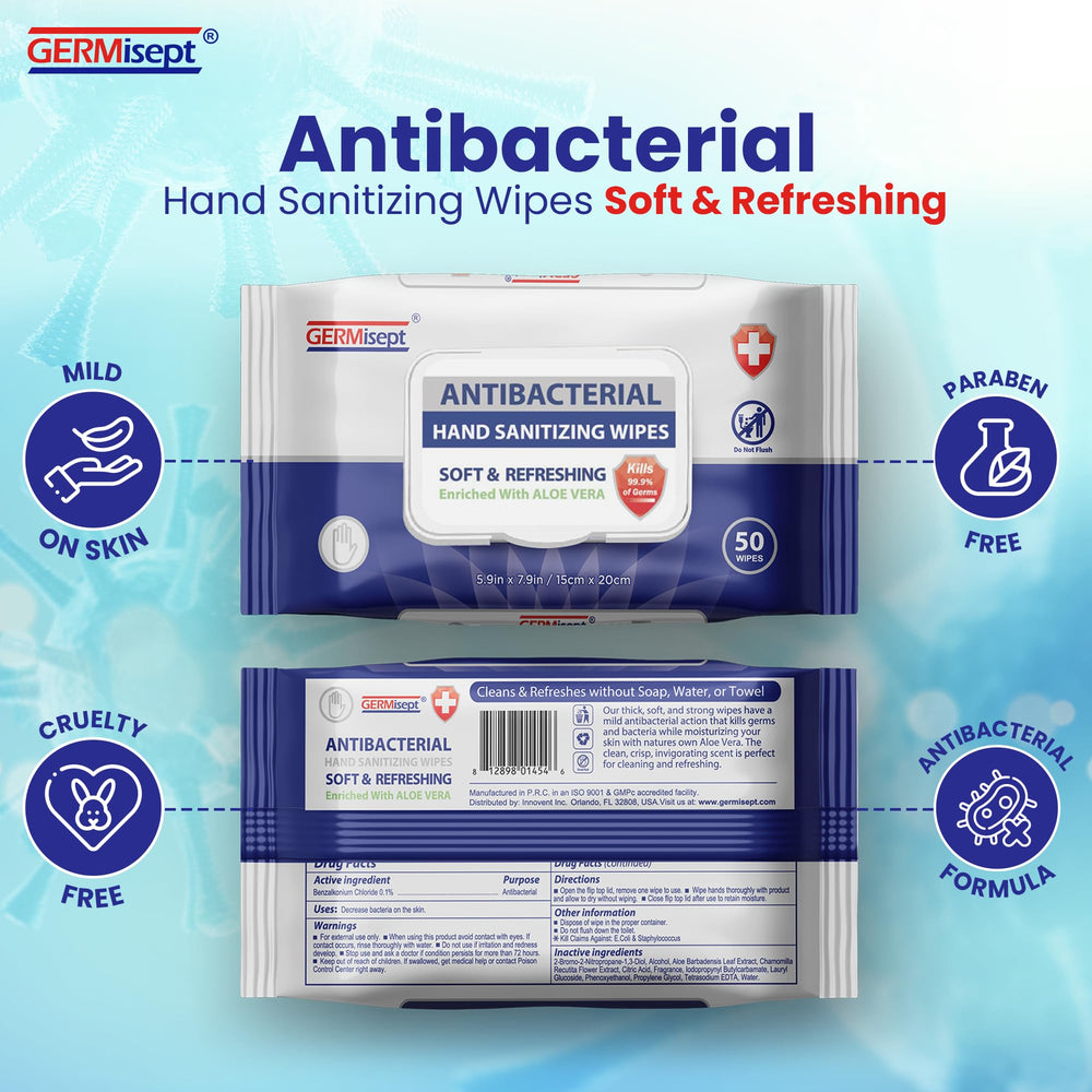 Germisept soft-texture wipes close-up, gentle on skin for daily use.