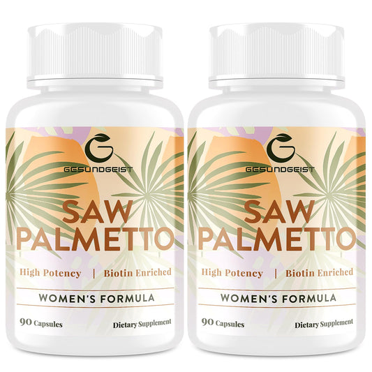 Gesundgeist Saw Palmetto for Women bottle highlighting hair support potential