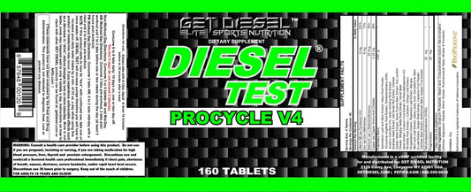 Diesel Test Procycle capsules close-up highlighting DHEA and pregnenolone ingredients for balance