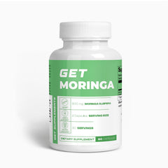 GET Supplements Moringa bottle front with vegan capsules for daily energy.