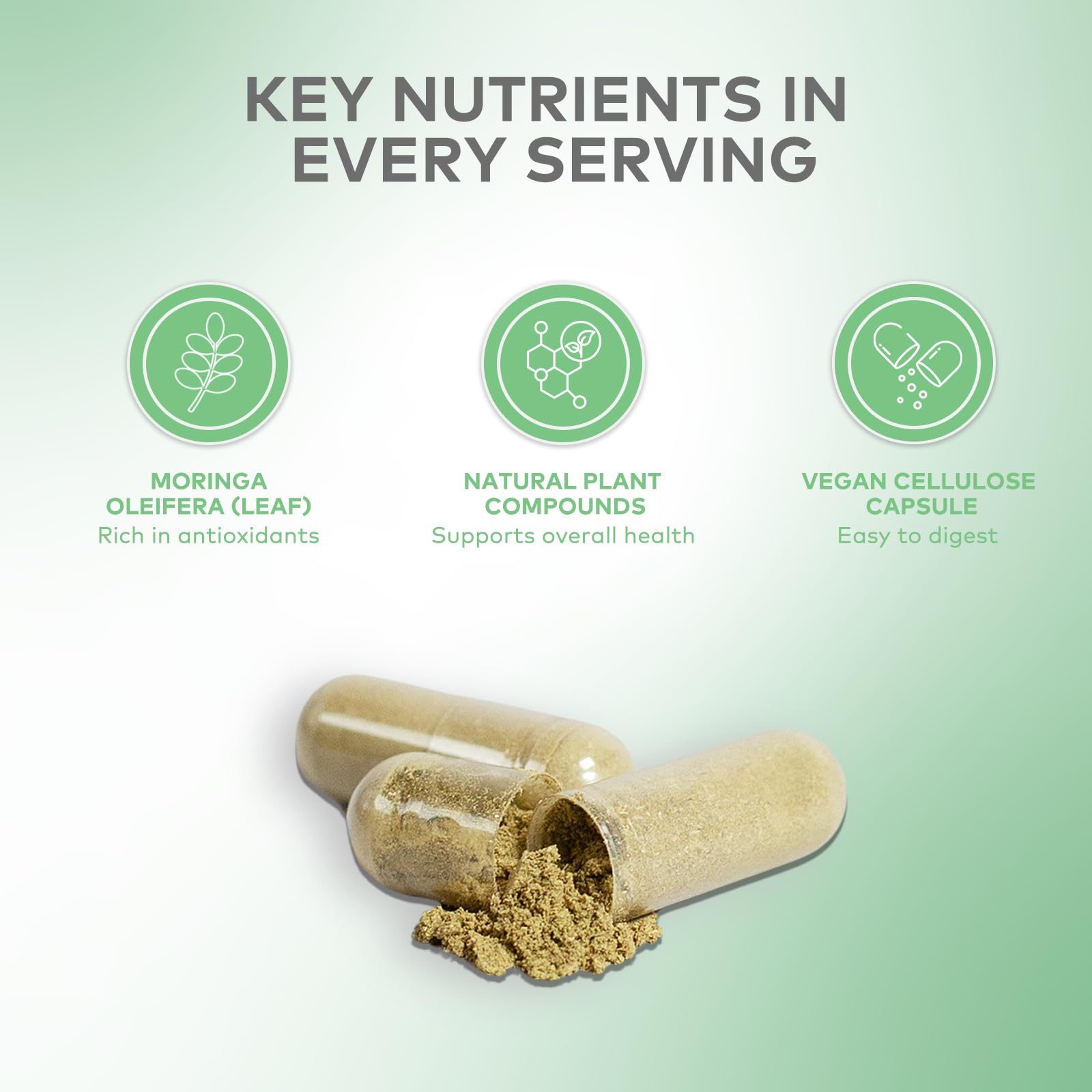 GET Supplements Moringa packaging displays non-GMO vegan icon.