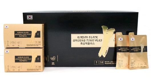 GeumHeuk Korean Black Ginseng Tonic Plus packaging shows premium pouches for on-the-go energy