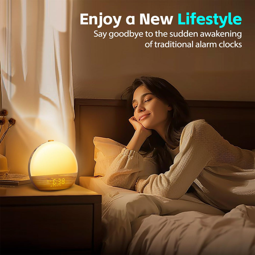 Geuuap sunrise alarm clock with backup memory preserves settings after power loss
