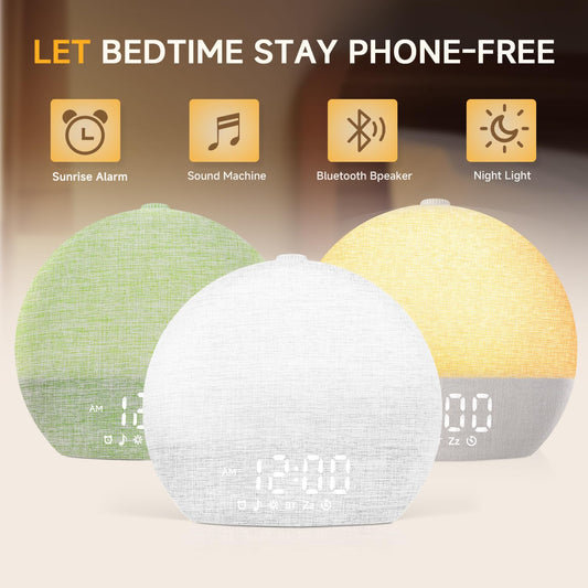 Geuuap Sunrise Alarm Clock shows sunrise progression for a gradual morning rise.