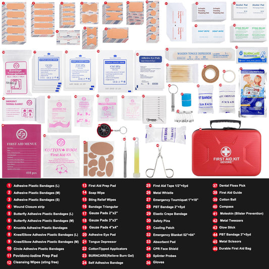 Gevoke first aid kit open compartments for quick access