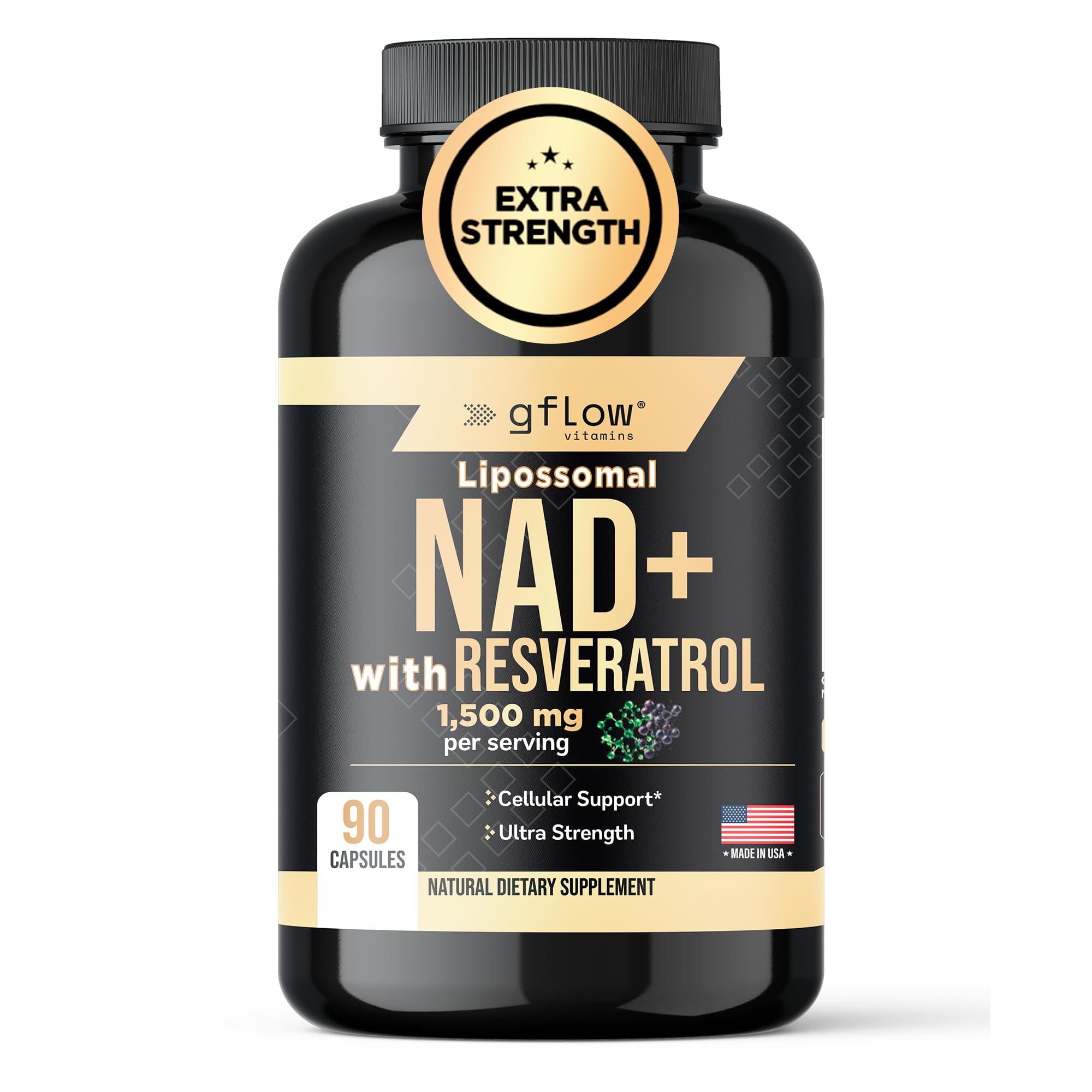 Gflow NAD+ with Resveratrol bottle for daily vitality