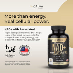 Gflow NAD+ with Resveratrol label closeup shows quality ingredients