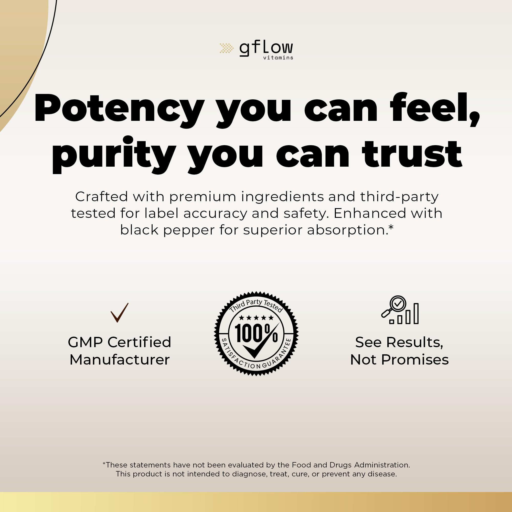 Vegan and gluten-free seal on Gflow Ashwagandha packaging.