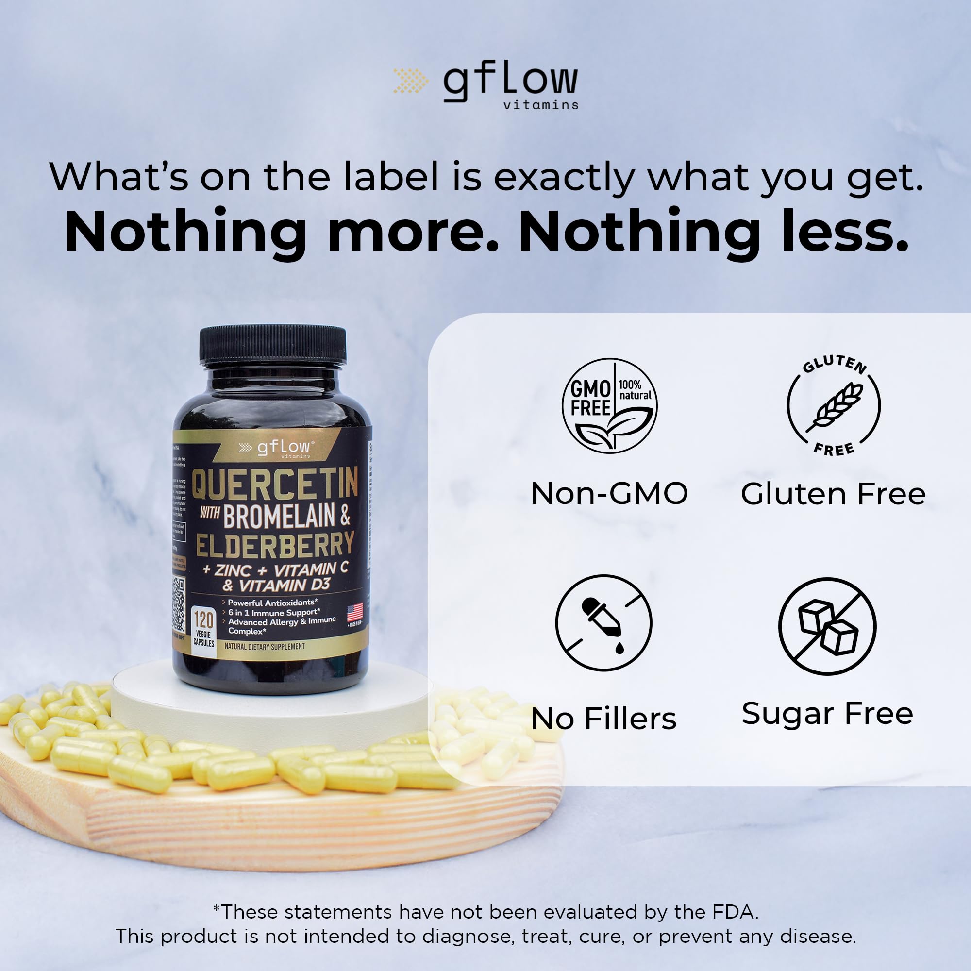 Gflow layout of immune support ingredients with elderberry and zinc