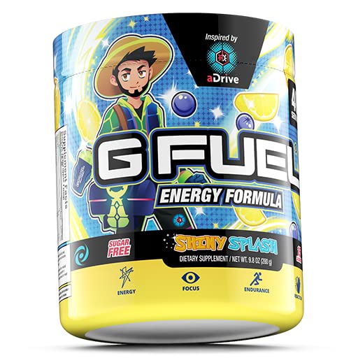 G Fuel aDrive lifestyle shot beside a gaming setup conveying sustained performance.