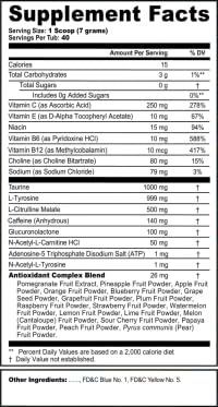 G Fuel Dragon Ball Z Berry Medley label closeup highlighting vitamin and antioxidant blend