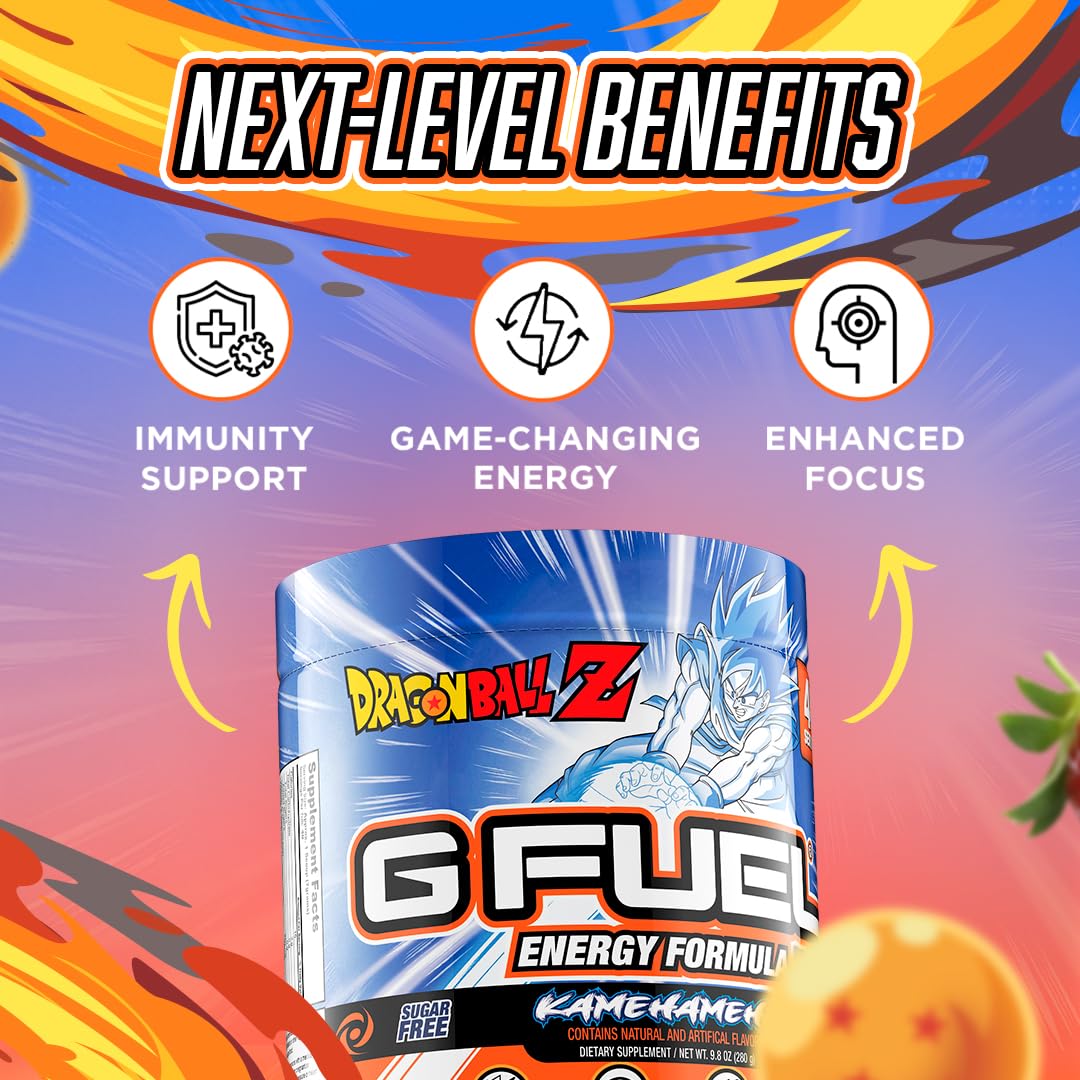 G Fuel Dragon Ball Z tub with nutrition panel shows 140 mg caffeine.