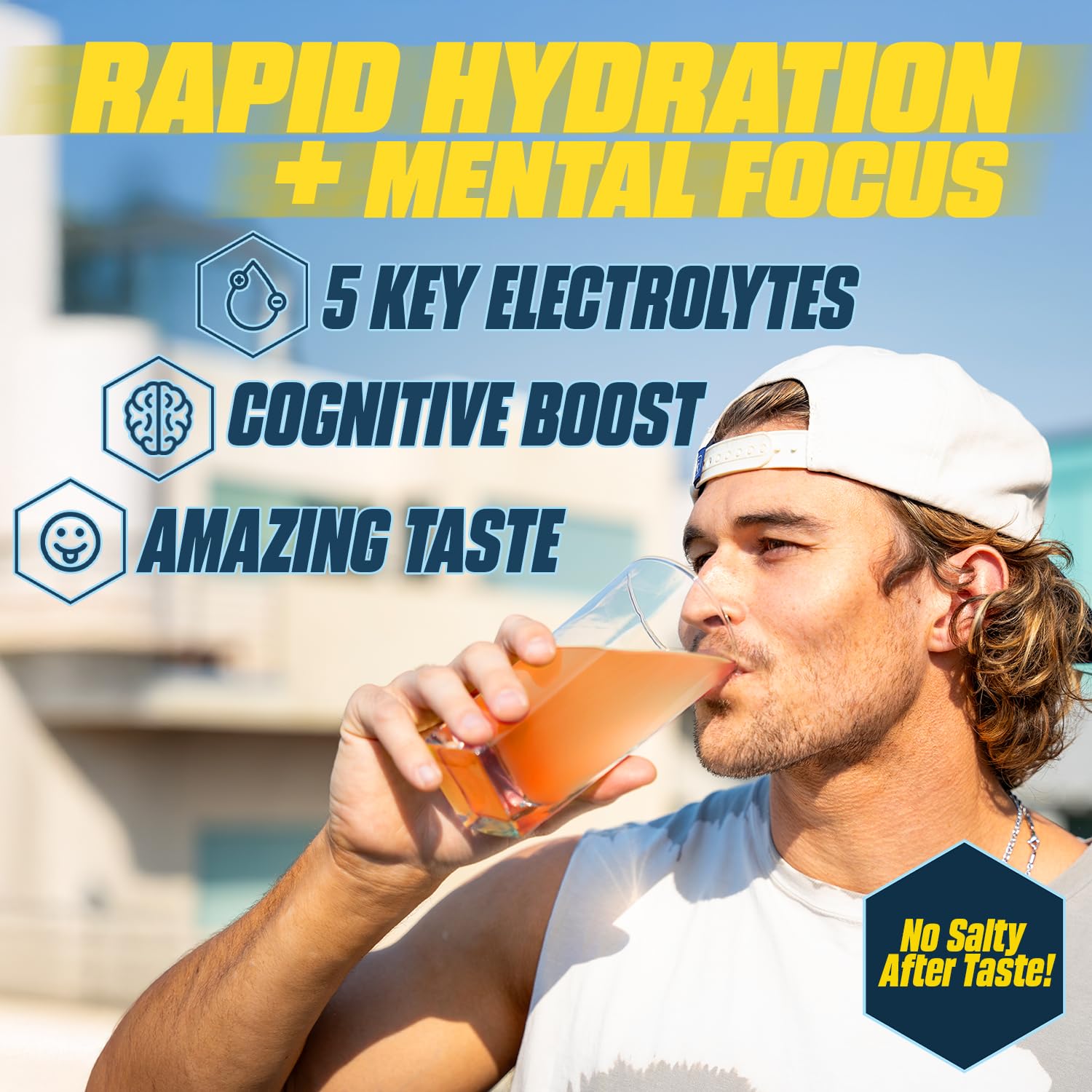 G Fuel Electrolytes Orange Oasis glass with ice showing a sugar-free hydration moment.