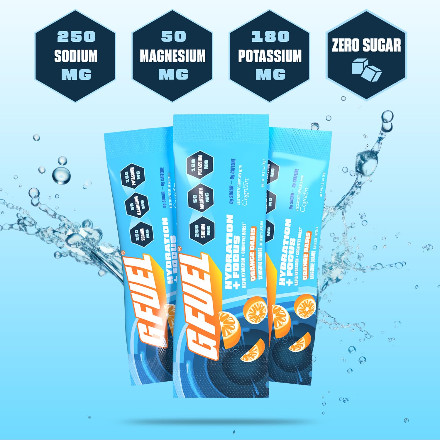 G Fuel Electrolytes Orange Oasis scoop mixing precise daily hydration.