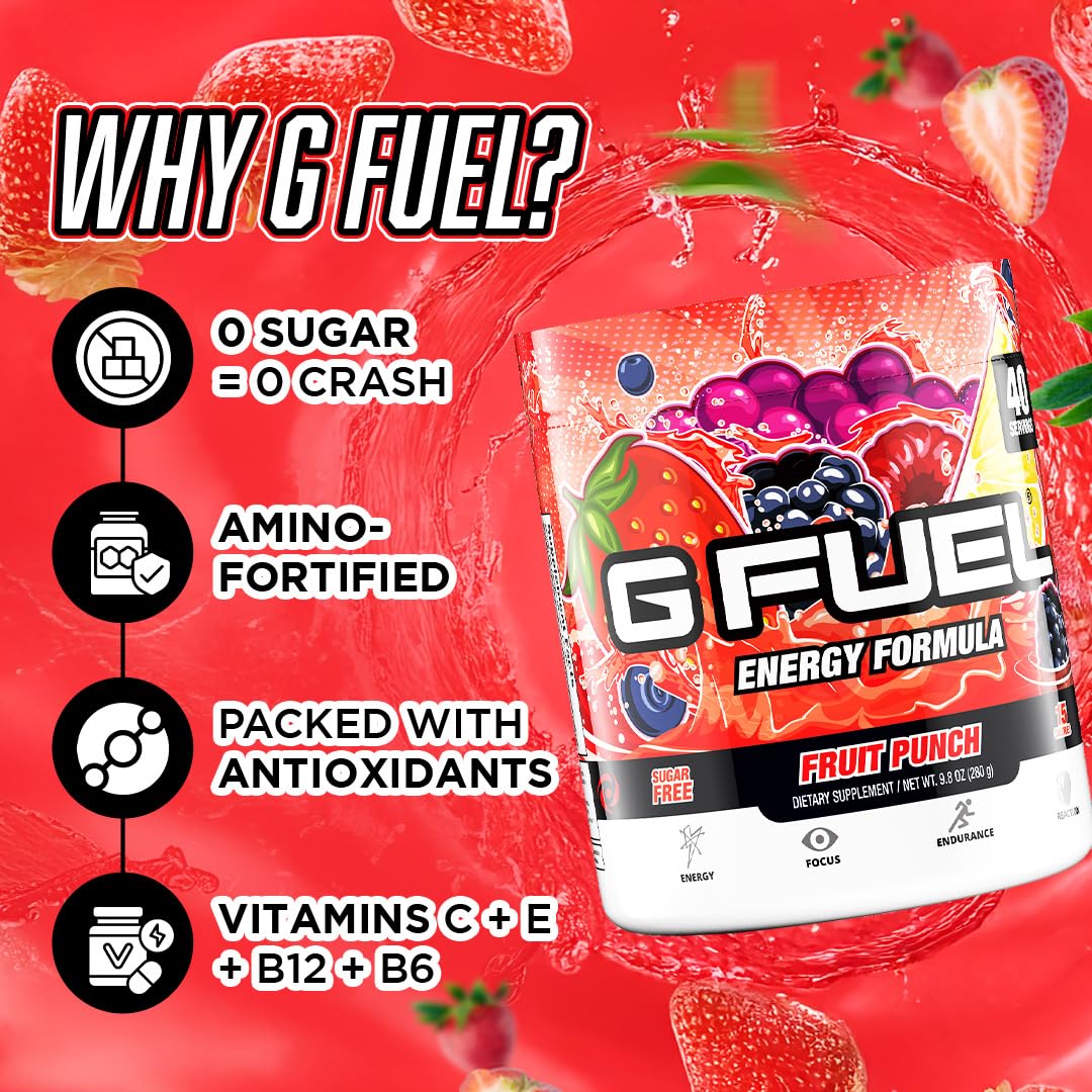 G Fuel Fruit Punch serving cup shows portion control for on-the-go fueling