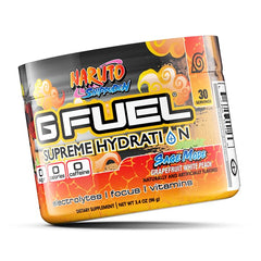 G Fuel Naruto Sage Supreme ready-to-drink glass highlighting grapefruit white peach flavor