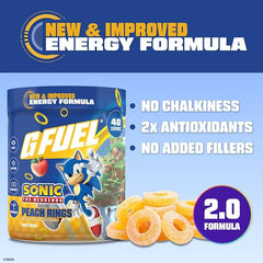 G Fuel Sonic 2.0 powder highlights vitamins and antioxidants for daily vitality.