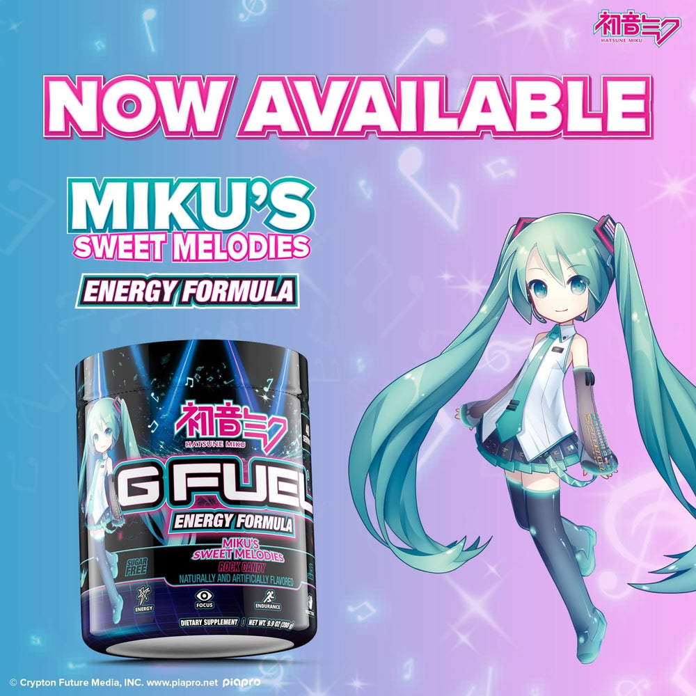 G Fuel Sweet Melodies Hatsune Miku bottle pour demonstrates fast mix for focused study or play