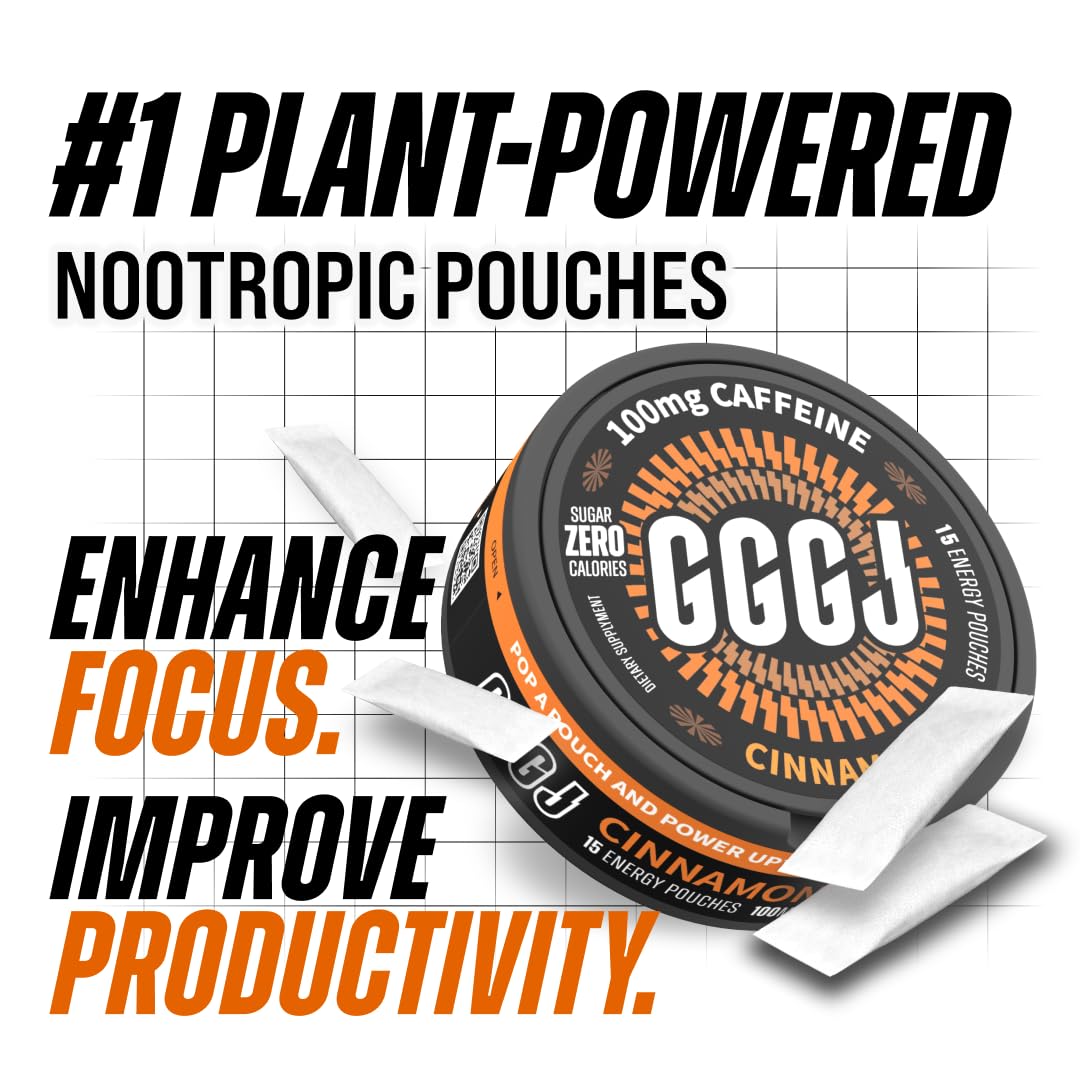 GGGJ energy pouches cinnamon can back showing label and caffeine from natural tea