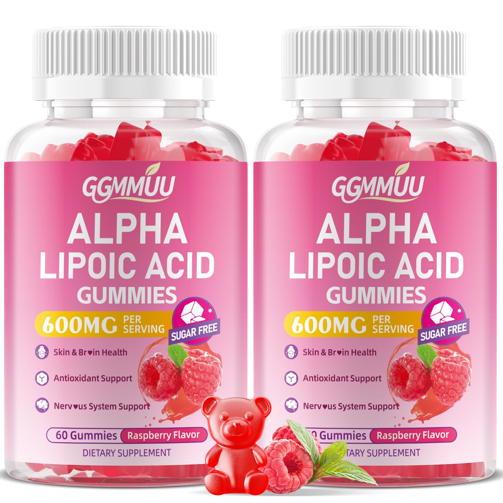 GGMMUU Alpha Lipoic Acid Gummies bottle showcasing 600mg formula for antioxidant support.