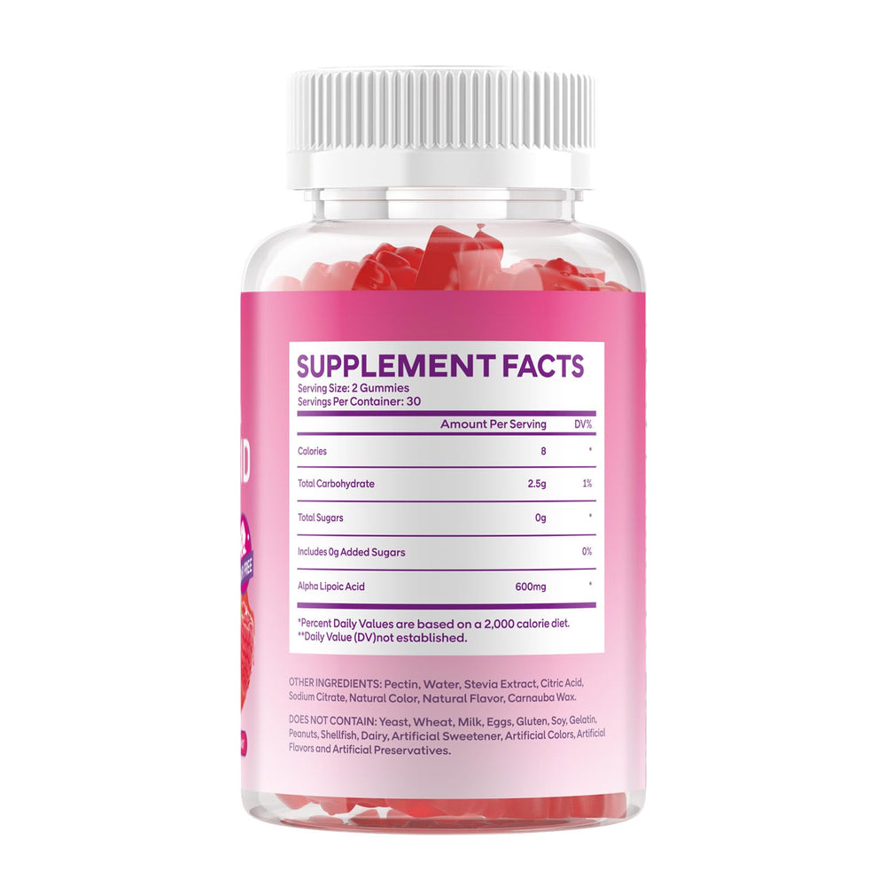 GGMMUU Alpha Lipoic Acid Gummies bottle open with gummies spilling.