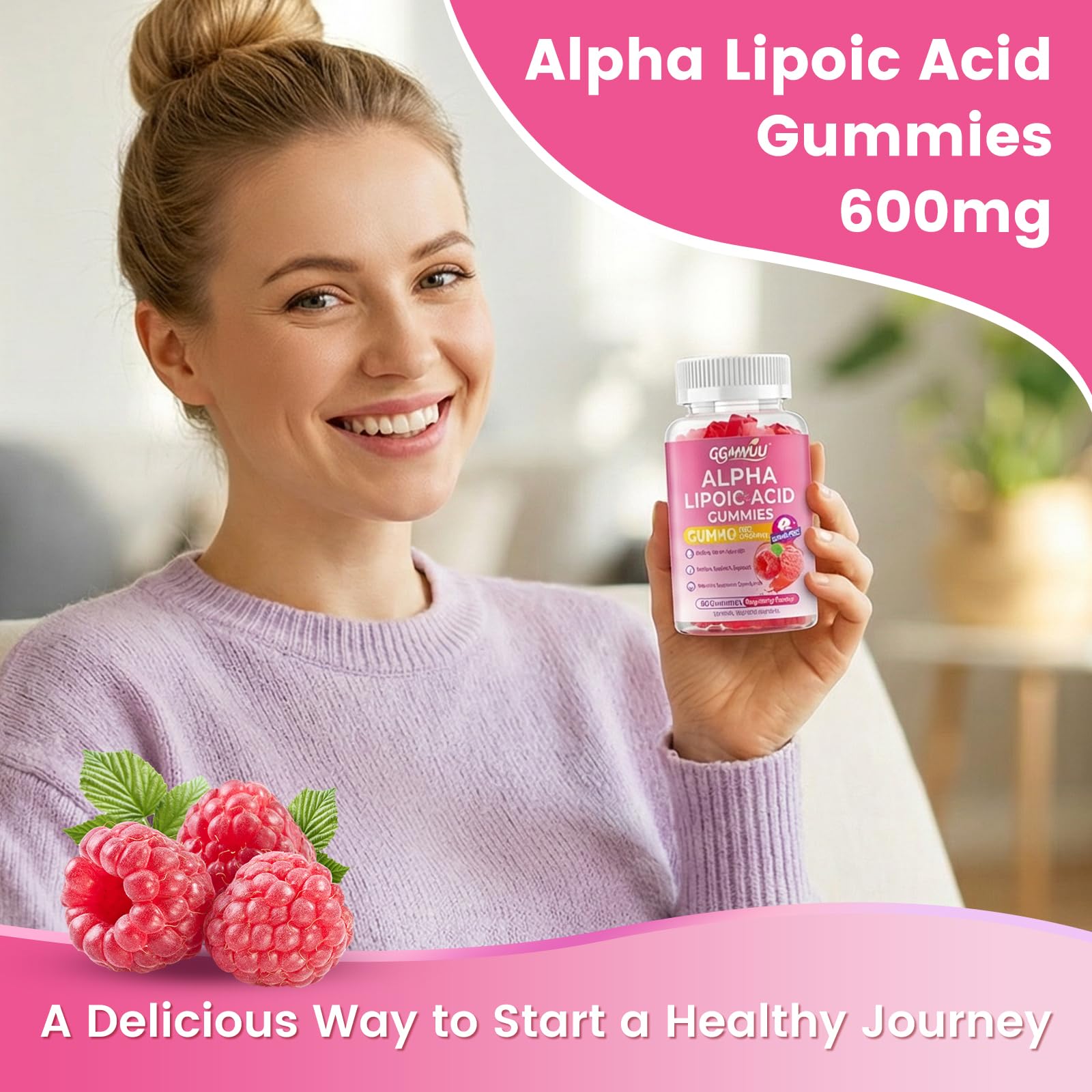 GGMMUU Alpha Lipoic Acid Gummies non-GMO label emphasizing clean ingredients.