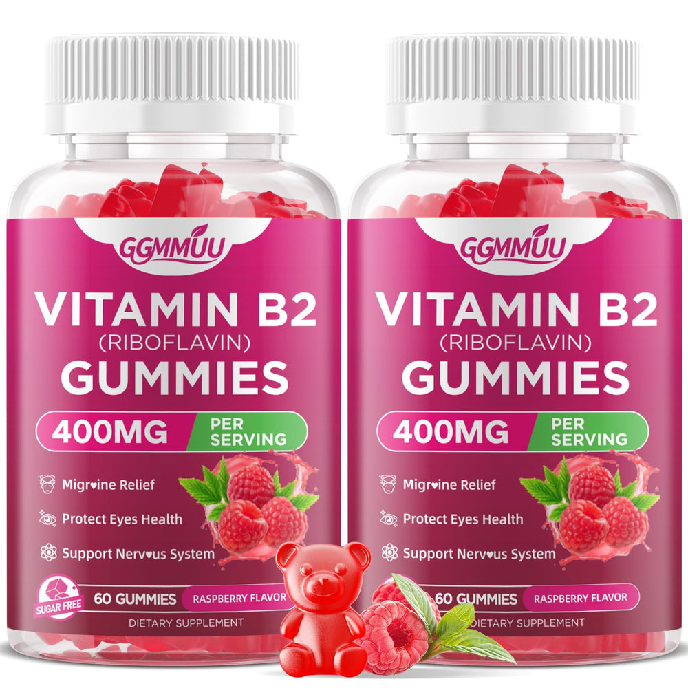 GGMMUU B2 Gummies raspberry bottle highlighting energy metabolism support