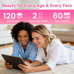 GGMMUU logo with vitamin icons emphasizes added biotin and vitamin C.