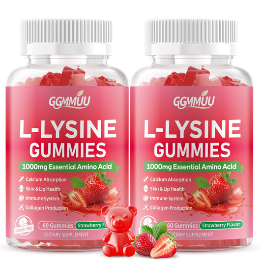 GGMMUU L-Lysine gummies bottle front showing strawberry flavor and daily support