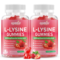 GGMMUU L-Lysine gummies bottle front showing strawberry flavor and daily support