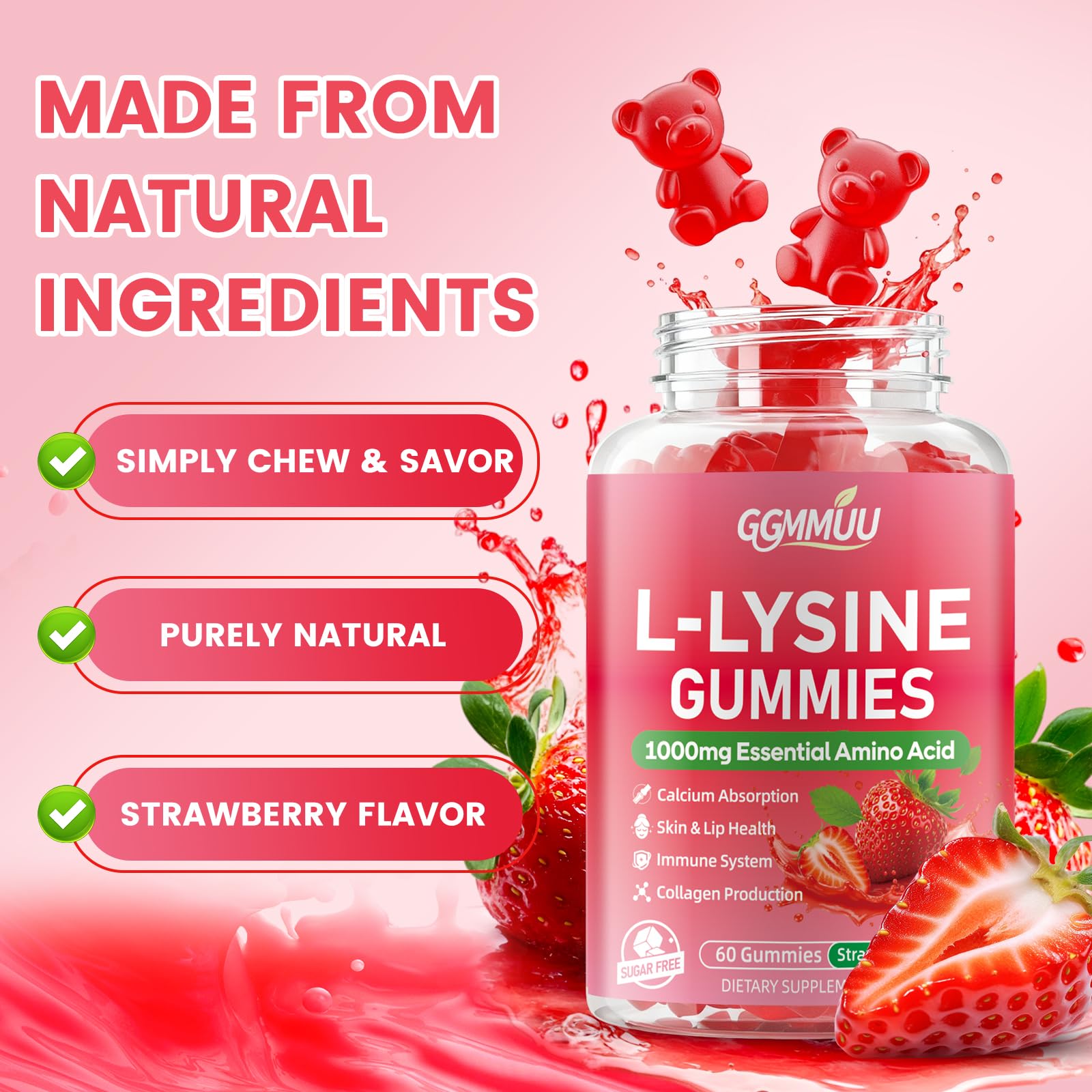 GGMMUU L-Lysine gummies bottle set arranged for family use