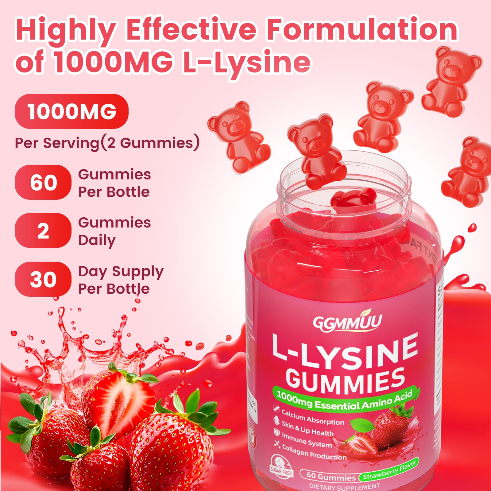 GGMMUU L-Lysine gummies kid-friendly bite-sized chews for daily use