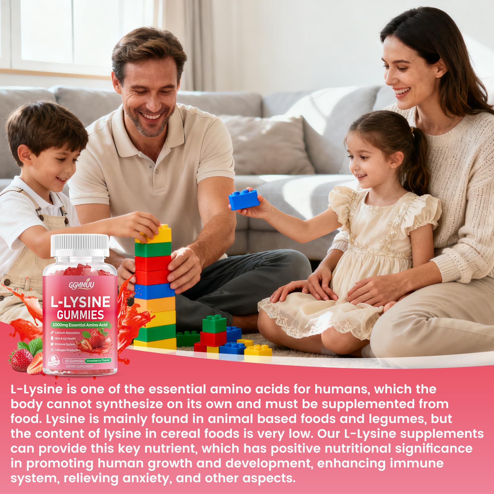 GGMMUU L-Lysine gummies ingredients section emphasizes plant-based pectin base