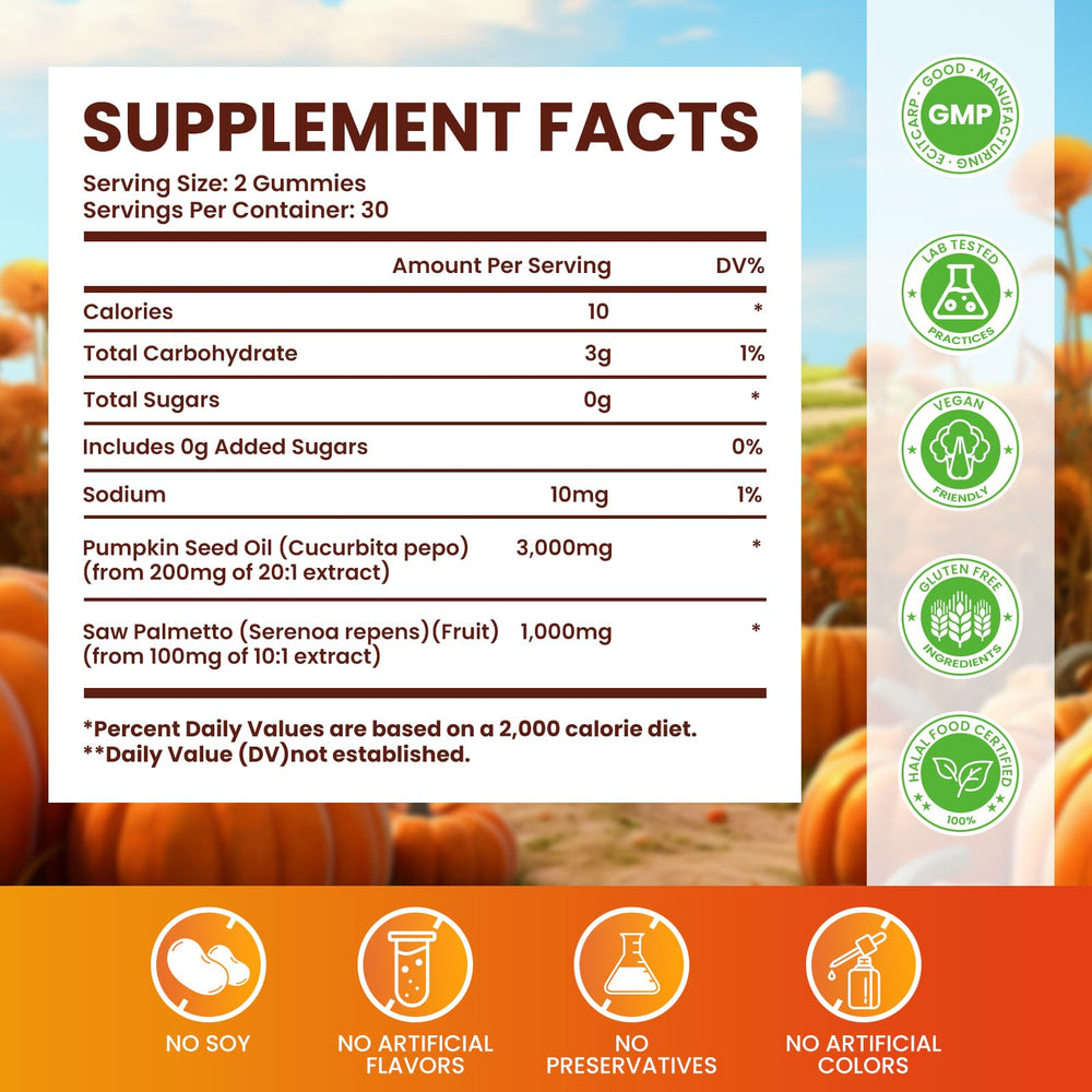 GGMMUU pumpkin seed oil gummies ingredients panel highlights 20:1 extraction quality