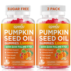 GGMMUU pumpkin seed oil gummies raspberry packaging highlights vegan, sugar-free supplement for hair and skin support