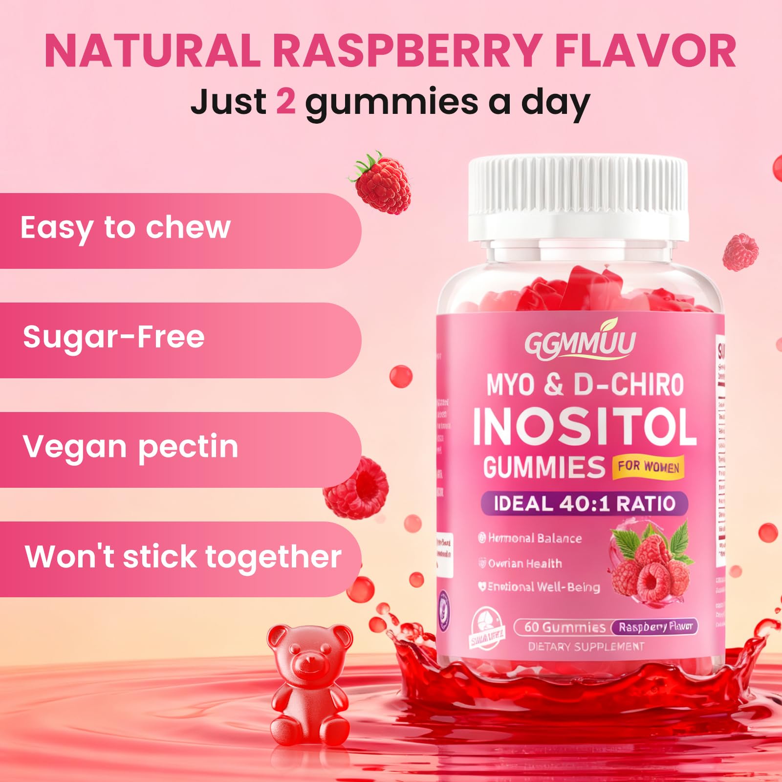 GGMMUU raspberry flavor emphasizes enjoyable daily supplementation.