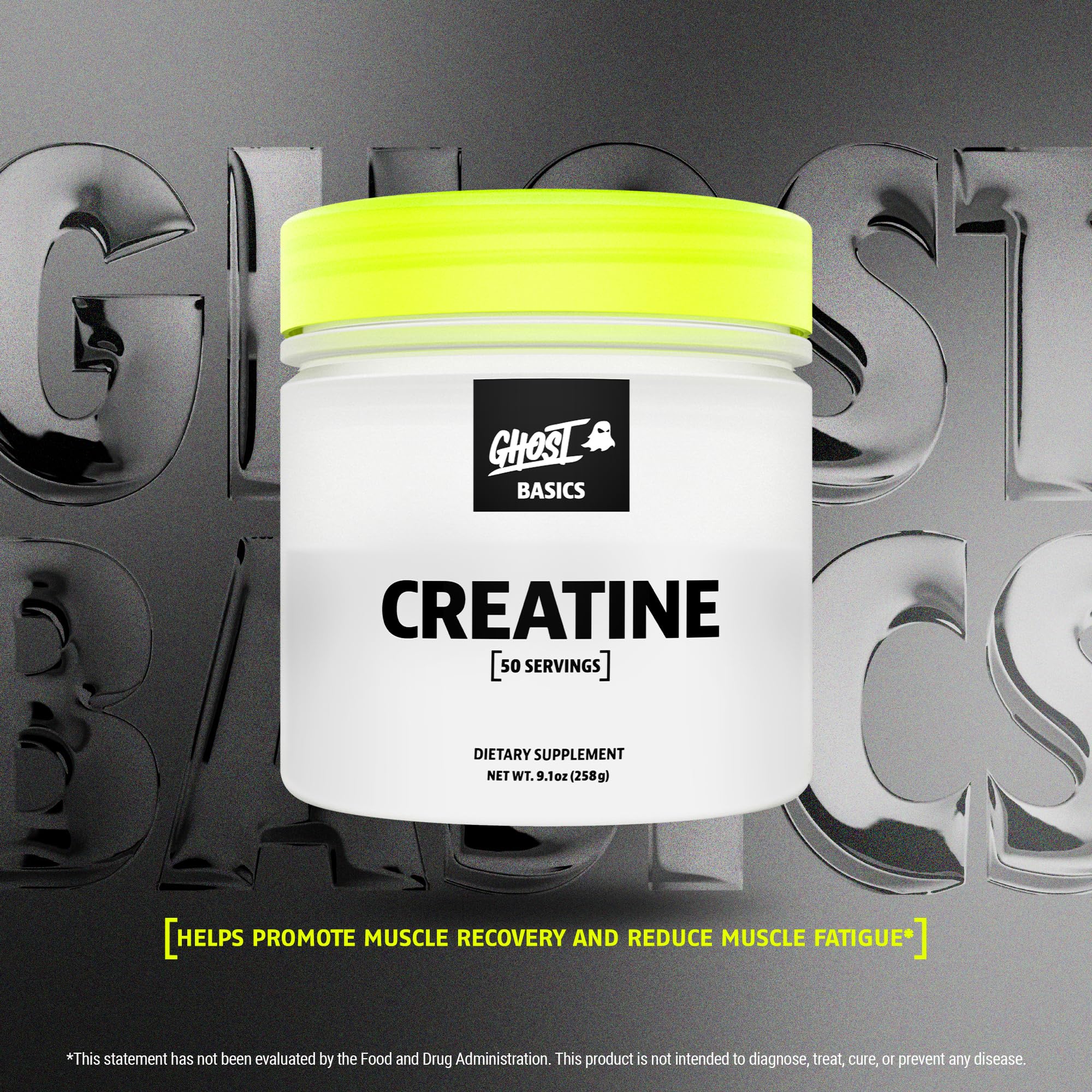 Ghost Basics Creatine powder being mixed in a glass for convenient pre- or post-workout use
