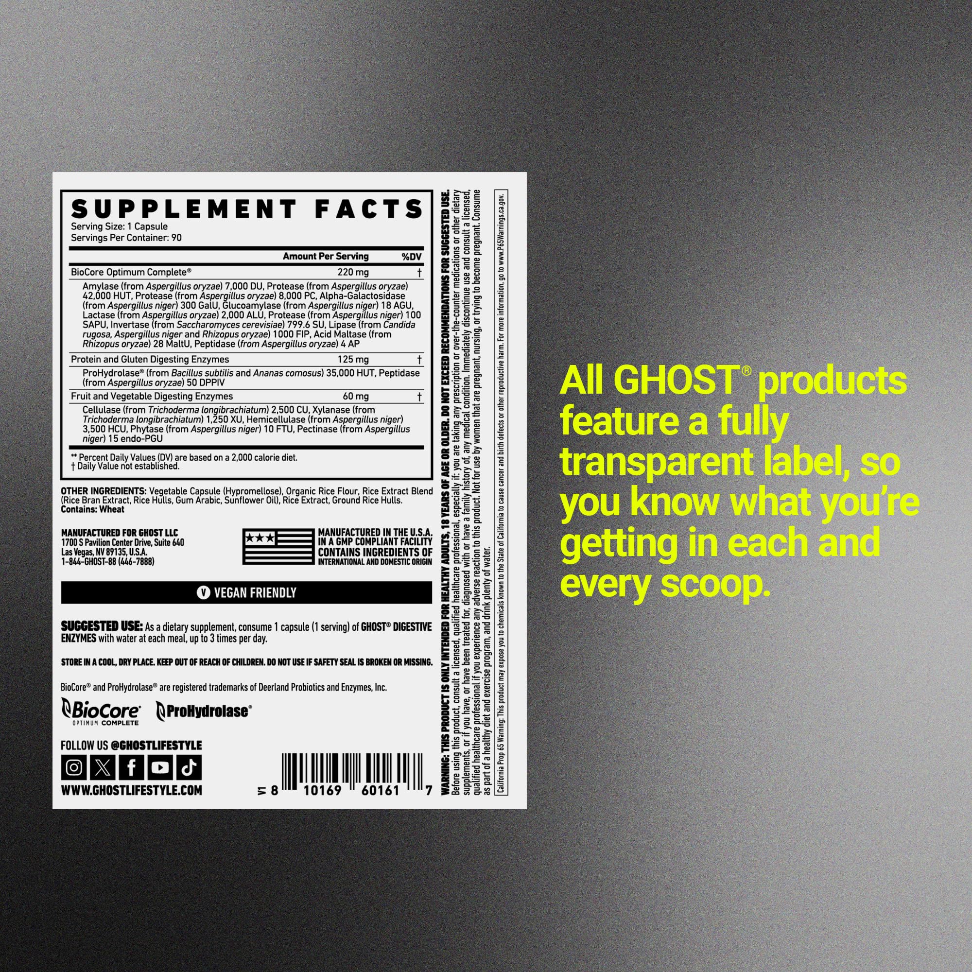 GHOST Basics Digestive Enzymes veggie capsules on a surface for daily use.