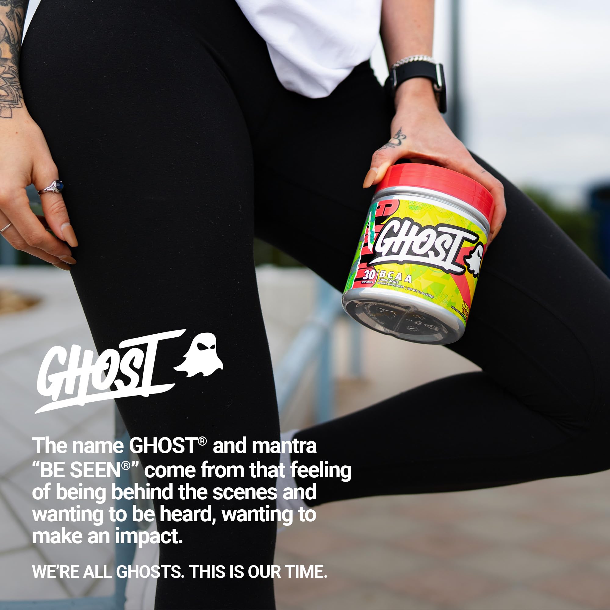 GHOST BCAA Lemon Crush poured into shaker, ready for pre-workout use