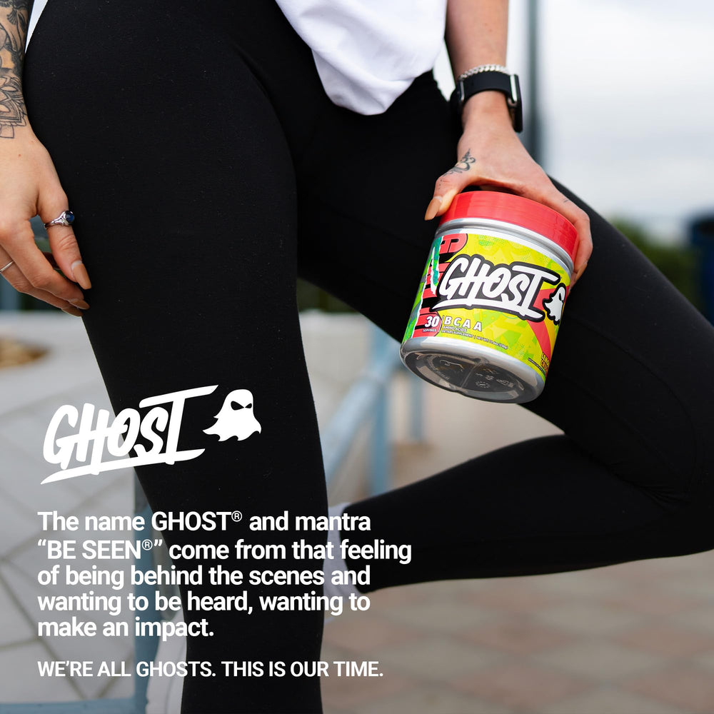 GHOST BCAA Lemon Crush poured into shaker, ready for pre-workout use