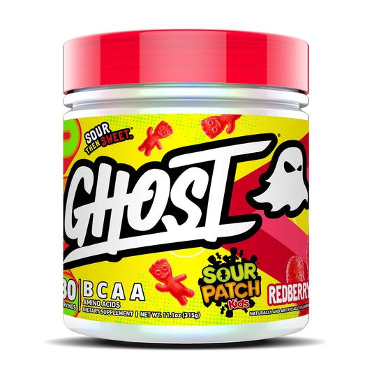 GHOST BCAA Sour Patch Kids Redberry bottle for training with flavor-packed refreshment.