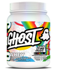 GHOST Clear Whey Isolate Sour Strips tub for post-workout recovery and flavor-forward nutrition.