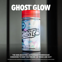 GHOST Glow packaging shows full ingredient disclosure and vegan gluten-free features