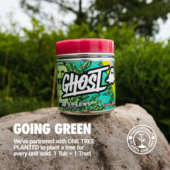 GHOST Greens Guava Berry bottle on shelf, gluten-free and vegan.