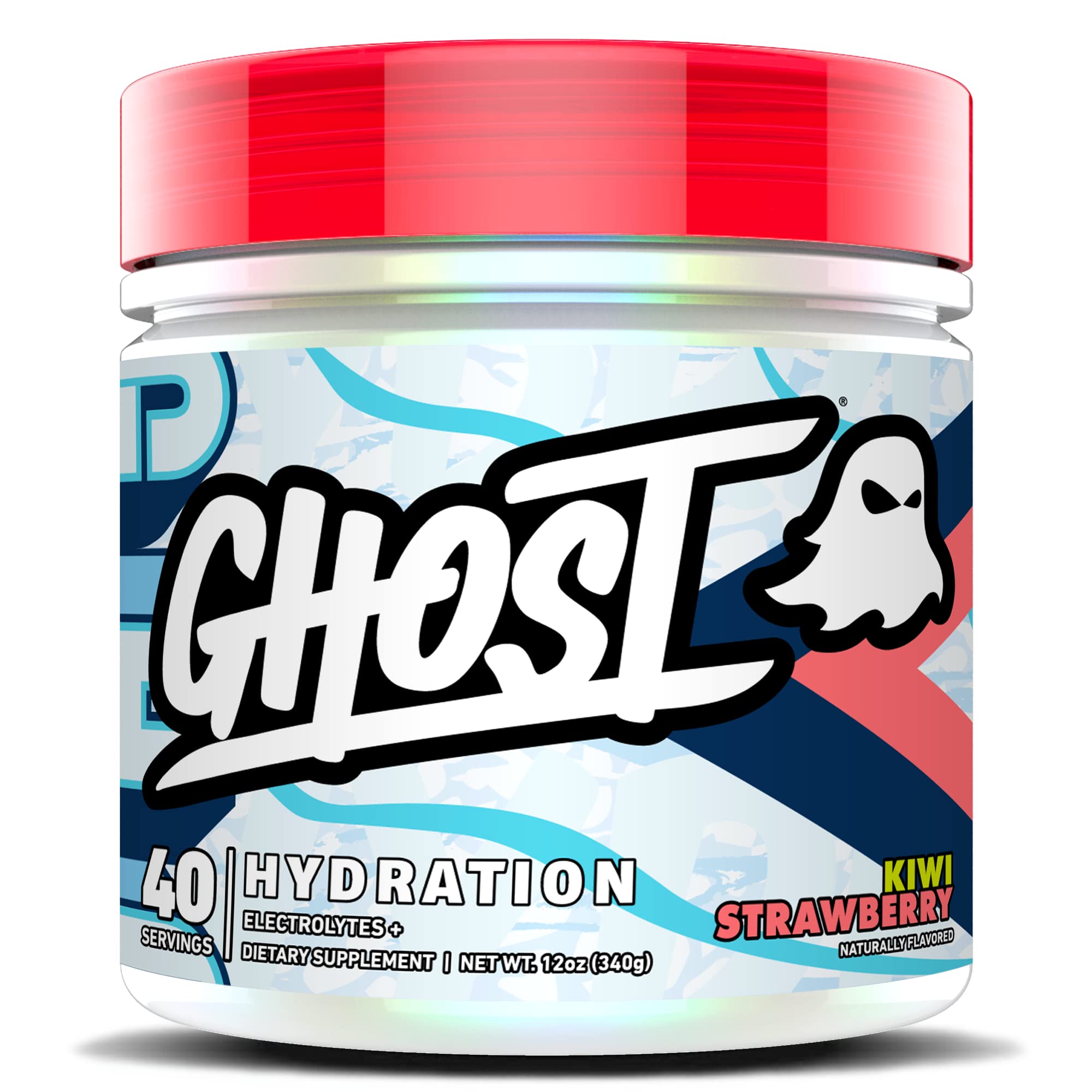 GHOST Hydration kiwi strawberry tub shows powder for on-the-go hydration.