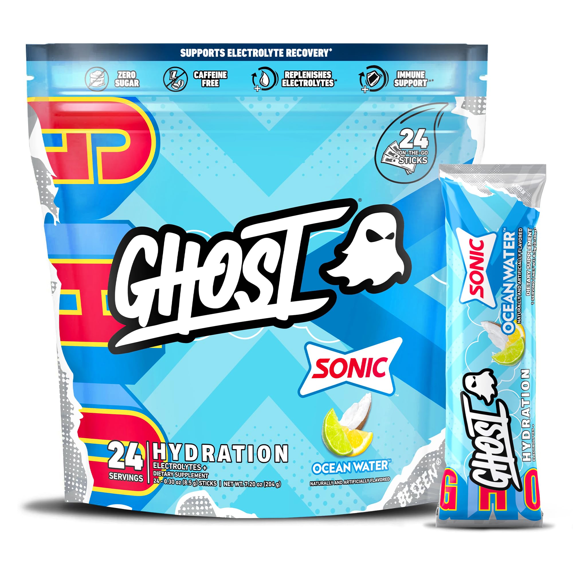 Ghost Hydration Sonic Ocean Water bottle pour shows refreshing electrolyte drink
