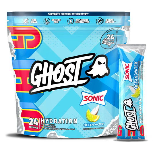 Ghost Hydration Sonic Ocean Water bottle pour shows refreshing electrolyte drink