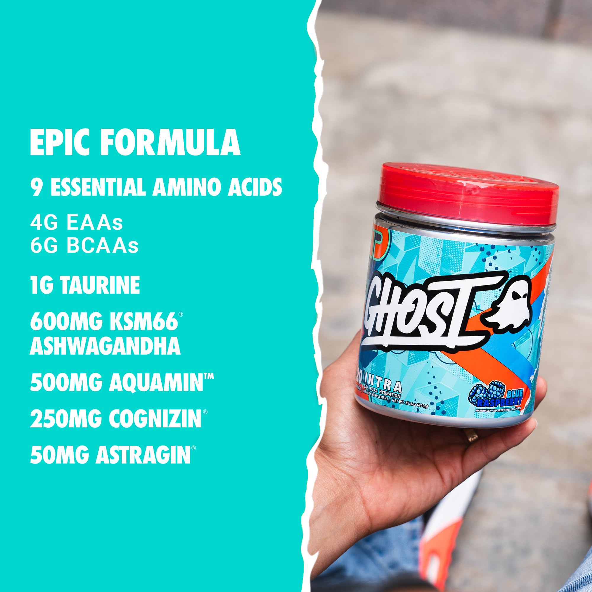 GHOST Intra Blue Raspberry scoop ready for fast-acting amino acids during workouts