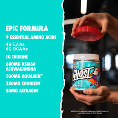 GHOST Intra powder scoop on bottle suggests easy mixing for workouts.